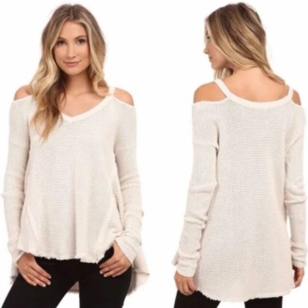 Free People Ivory Moonshine cold shoulder top